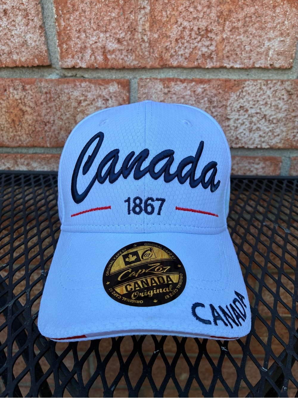 Canada 1867 Embroidered Baseball Cap - White with Black & Red Accents